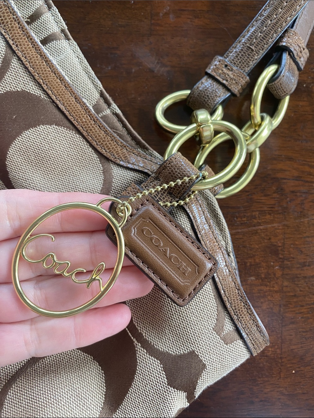 Coach Tan and Brown Signature Canvas Tote with Gold Hardware - Picture 11 of 12